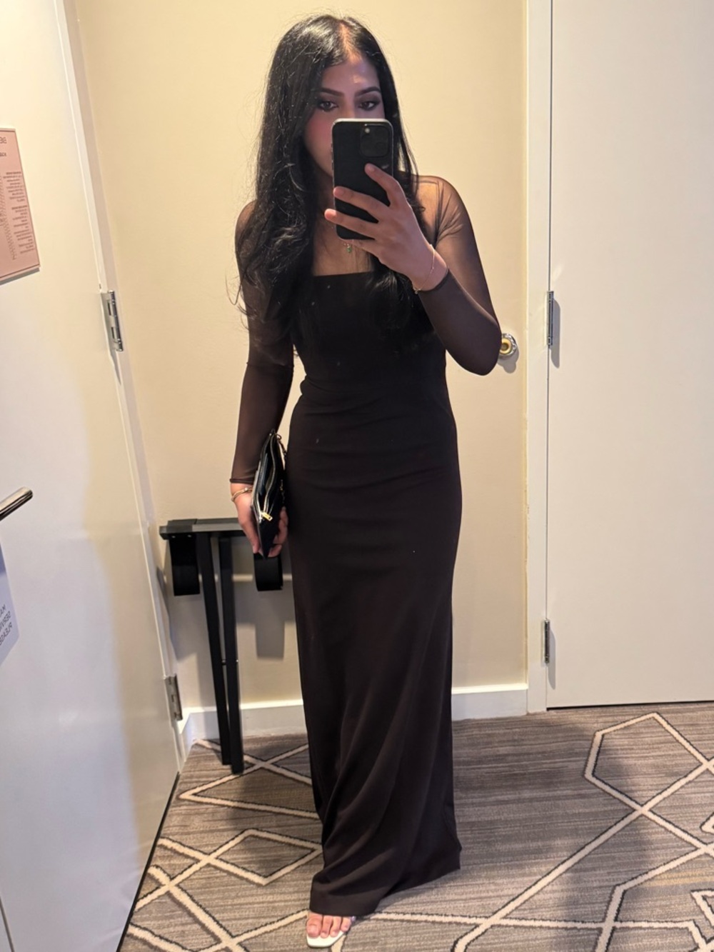 Dress the Population Brown Square-Neck Long Sleeve Gown
